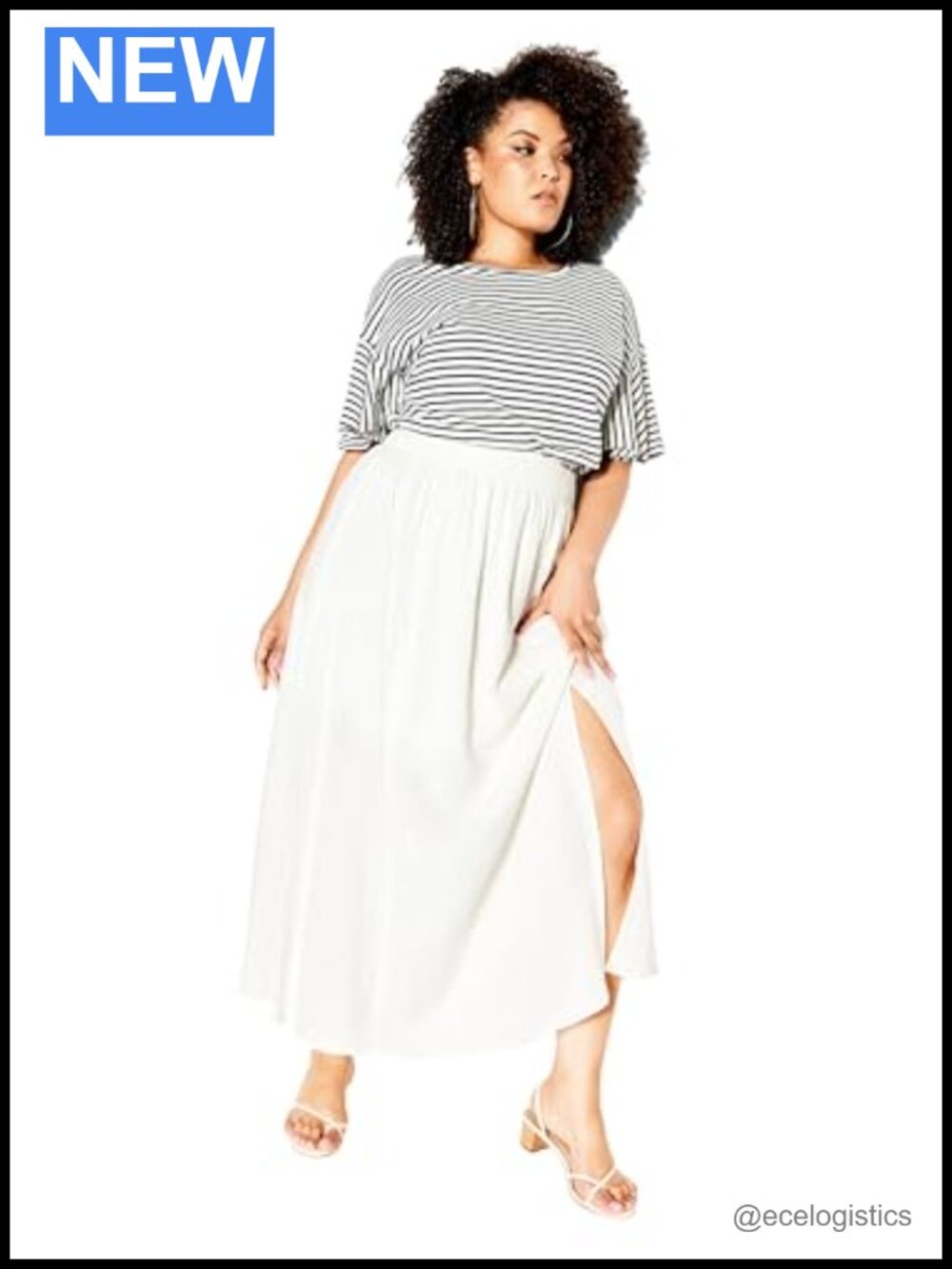Plus Size Maxi Skirt High Waist Linen Blend Pull On Front Slit
